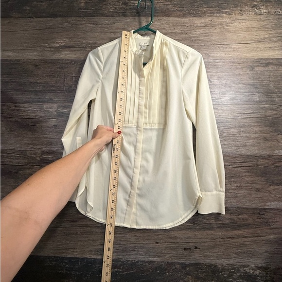 J. Crew Cream Blouse with Stand-Up Collar and Elegant Pleats - Picture 2 of 5